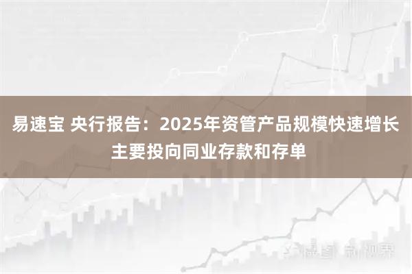 易速宝 央行报告：2025年资管产品规模快速增长 主要投向同业存款和存单